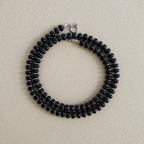 Black Onyx Necklace – Danique Jewelry BLACK ONYX SEMI-PRECIOUS GEMSTONE NECKLACE--24\